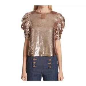 Ulla Johnson Sequin Rose Gold Short Sleeve Blouse Sz 4 MSRP $228